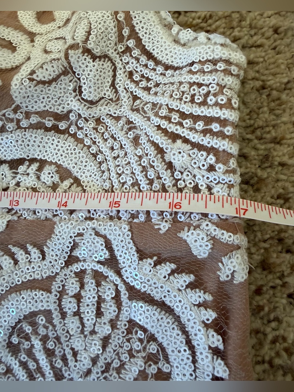 FREE PEOPLE NIGHT SHIMMERS MINI DRESS in SEQUIN LACE NUDE, SIZE 10 - Picture 12 of 13